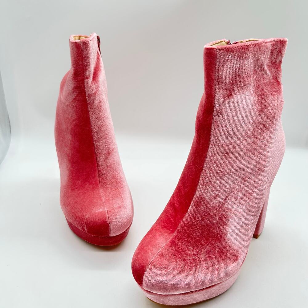 Allegra K Boots Women 7 Pink Round Toe Faux Velvet Platform Ankle  Y2K 2000s NEW